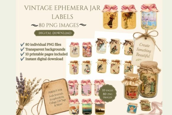 Download 80 Vintage Mason Jar Ephemera PNG Bundle - Premium Resources
